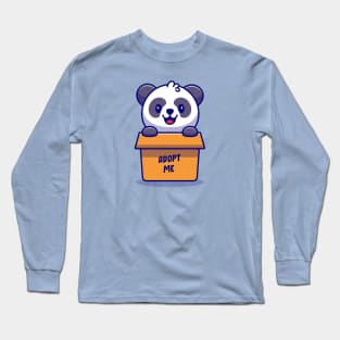 Cute Panda Playing In Box Cartoon Long Sleeve T-Shirt